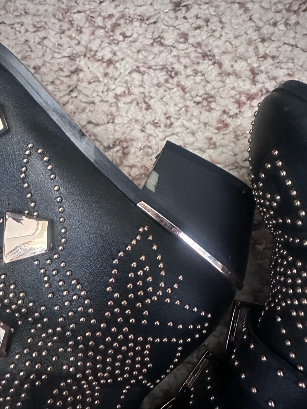 Black Studded Triple-Buckle Ankle Boots - Picture 7 of 8